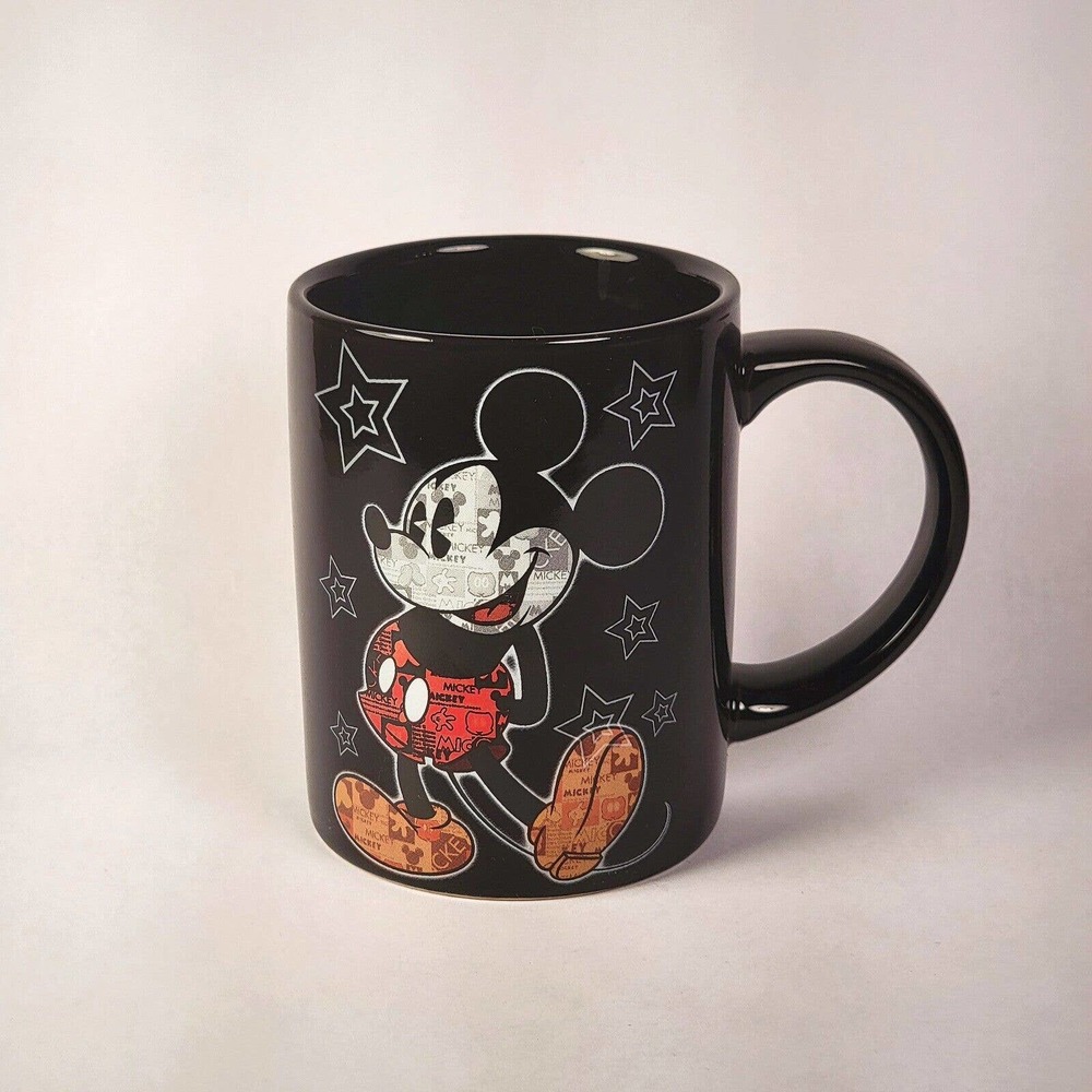 VTG Jerry Leigh Collection Mickey Mouse Newsprint Coffee Mug‎ Black Large Disney
